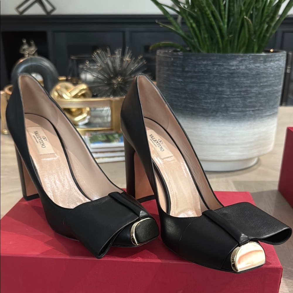 Valentino Black Stiletto Heels with Gold Accent